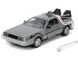 BACK TO THE FUTURE model 1/24 time machine model 1 with lights DAMAGED BOX FIGURE