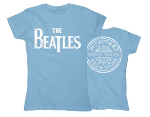 BEATLES sgt peppers distressed skinny LIGHT BLUE TS