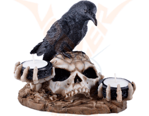 SKULLS raven on a skull with 2 tea 839-8807 TEALIGHT HOLDER