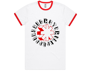 RED HOT CHILI PEPPERS hand drawn ringer wht and red TS