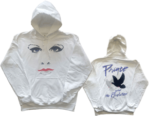 PRINCE faces and doves bp/white HOODIE