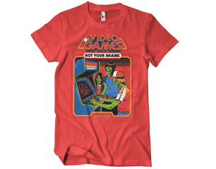 STEVEN RHODES video games rot your brains/red TSHIRT